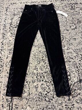 Black Velvet skinny crop pants with lace up details